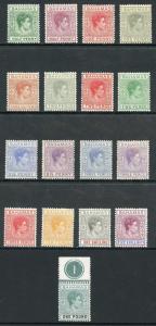 Bahamas SG149/57 KGVI Set of 17 Wmk Mult Script CA (Chalky) M/M