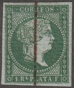 Cuba, stamp, Scott#2,  used, hinged,  1rp, grey/green