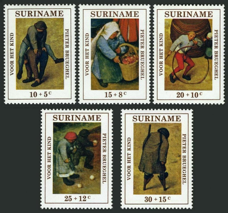 Surinam B177-B181,B179a,MNH.Michel 608-612,Bl.11. Child Games by Peter Brueghel.