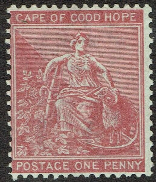 CAPE OF GOOD HOPE 1871 HOPE SEATED 1D WMK CROWN CC NO OUTER FRAME LINE 