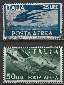 COLLECTION LOT 21341 ITALY 2 AIR POST STAMPS 1946 CV+$33