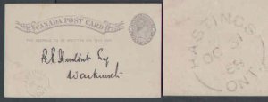 Canada-cover #7953 - 1c QV post card - Northumberland County - Hastings , Ont s