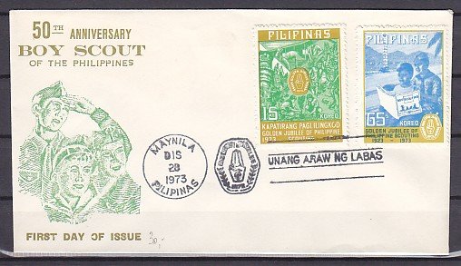 Philippines, Scott cat. 1221-1222. Scouts Golden Jubilee. First day cover. ^