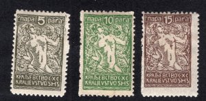 Slovenia 1920 5p to 15p Short Set of 3, Scott 3L42-3L44 MH, value = 75c