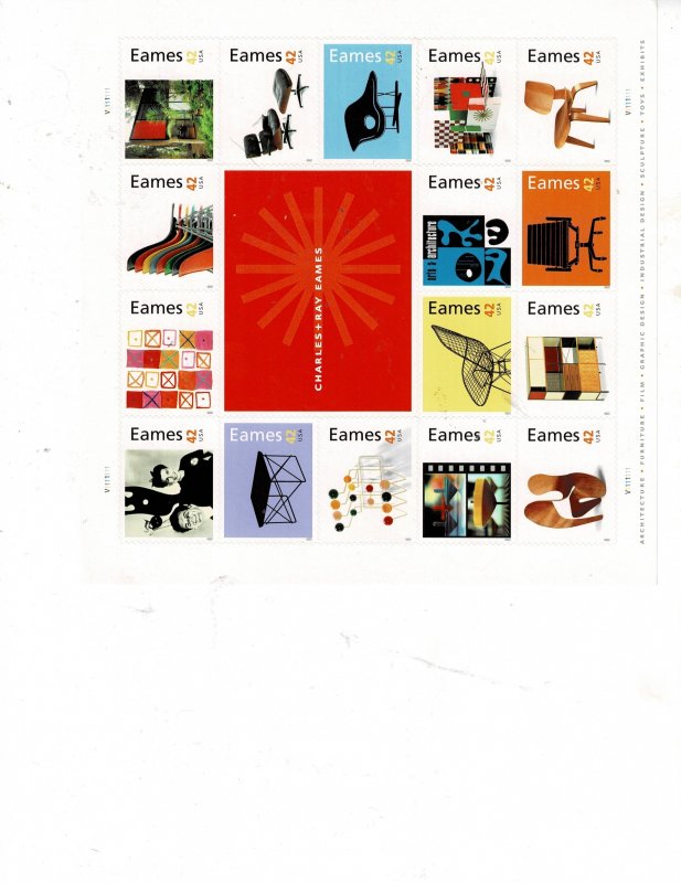 Charles & Ray Eames 42c US Postage Sheet #4333 VF MNH