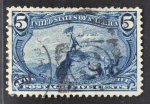 US Stamp#288 5c Dull Blue Trans-Mississippi USED SCV $ $25.00 