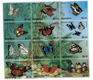 Nicaragua 1995 - Butterfly - Sheet of 12 Stamps - Scott #2118 - MNH