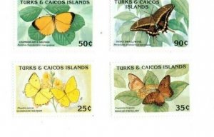 Turks and Caicos - 1990 - Butterflies  - Set of Four stamps - MNH (Scott#826-33)