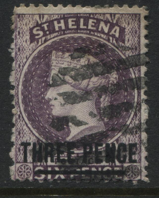 St. Helena QV 1887 3d on 6d deep violet used