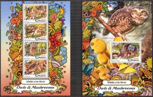 Maldive Islands 2017 Birds Owls Mushrooms sheet MNH