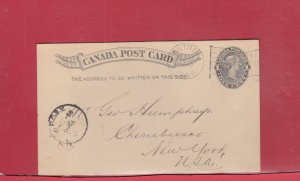 1896 Montreal 'B' FLAG to USA with PONY cancel early use Canada post card