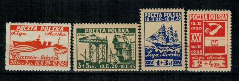 Poland 1945 MNH Stamps Scott B36-39 Ship Sailing Maritime League Harbour Warship