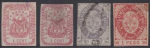 COLOMBIA 1865 Sc 35, 35a, 38 & 42a TOP VALUE UNUSED & USED SCV$169.50 