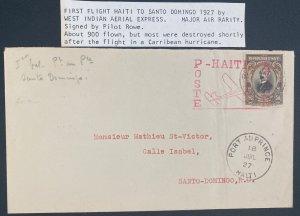 1927 Port Au Prince Haiti First Flight Airmail Cover FFC To Santo Domingo DR