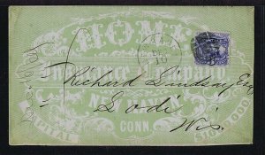 US 114 1869 on Green Insurance Co ad cover geometric New Haven CT cancel PF cert