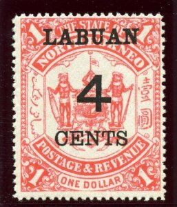 Labuan 1895 QV 4c on $1 scarlet superb MNH. SG 75. Sc 58.