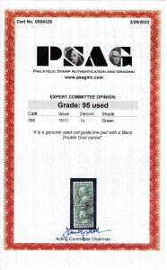 US Scott Number 390 Guide Line Pair Graded by PSAG - 95 grade