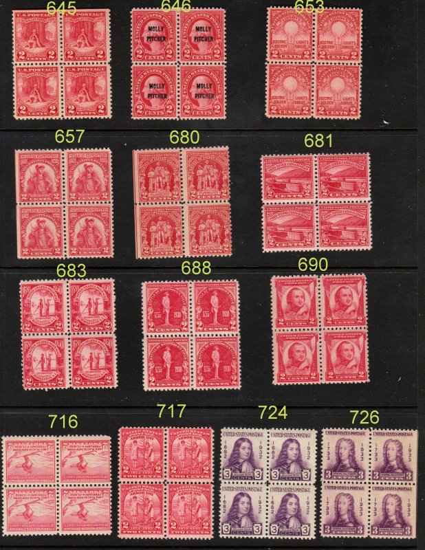 #645 // 726  TWO CENT REDS BLK'S/4 13 DIFF PREMIUM MINT