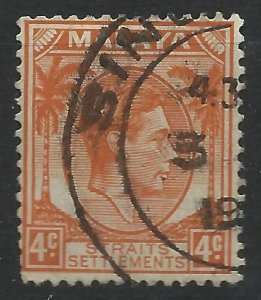 1937 Straits Settlements - 4c orange (II) - SG296 used