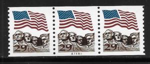 United States 2523A Flag Over Mt. Rushmore PNC Strip of 3 Plate A11111 MNH