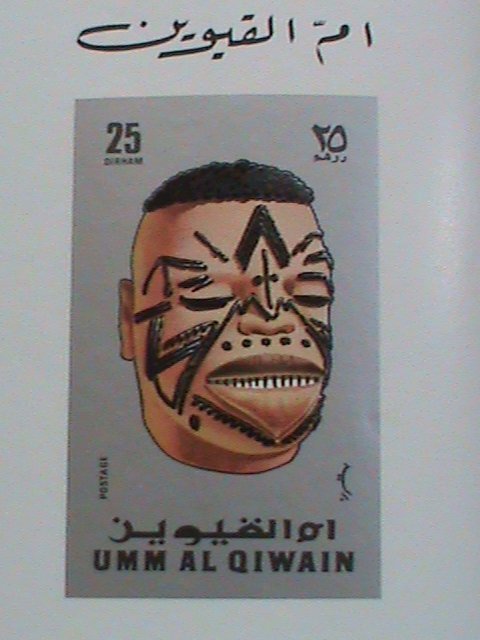 UMM AL QIWAIN AIR MAIL STAMP: AFRICAN MASK SERIES-25 DIRHAMS IMPERF:-MNH S/S. #8