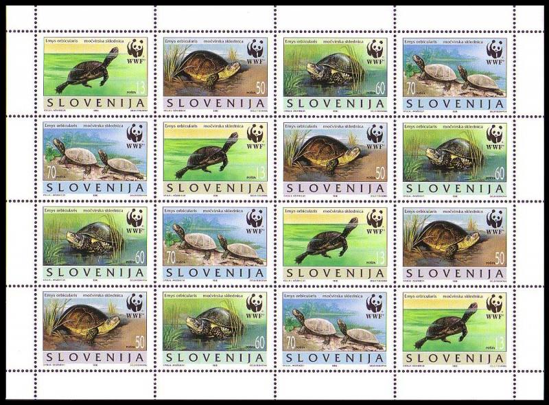 Slovenia WWF European Pond Tortoise Sheetlet of 4 sets SG#279-282 MI#131-134