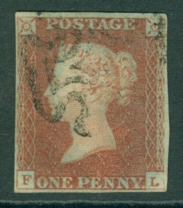 SG 8 1d red-brown plate 22 lettered FL. Very fine used. 4 margins 