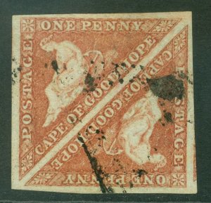 SG 5 Cape of good hope 1855-58. 1d brick red/cream toned paper. Fine used...