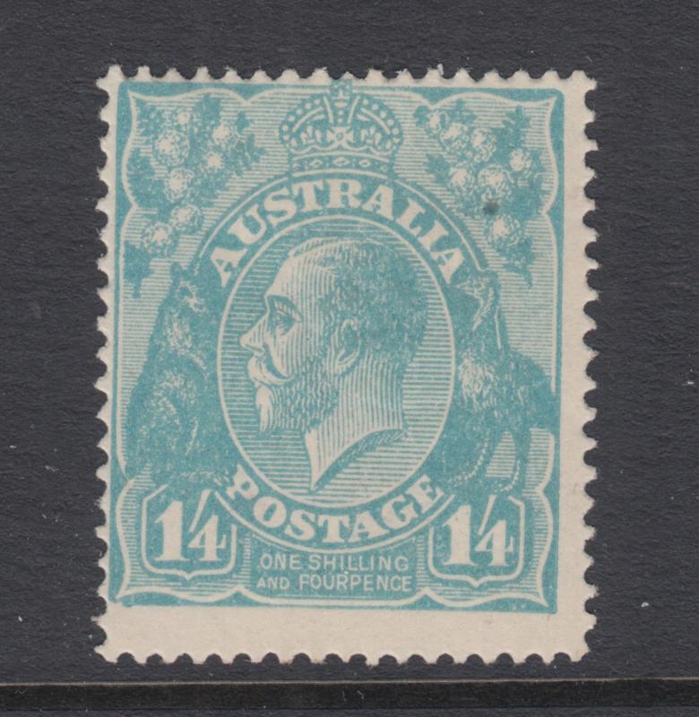 Australia Sc 37 MLH. 1920 1sh/4p light blue KGV, Scarce