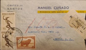 MI) 1951, ARGENTINA, FROM BUENOS AIRES TO MEXICO, AIR MAIL, REGISTERED, WOOL