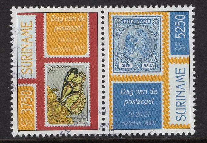 Surinam  #1263  used  2001  stamp day  pair from sheet