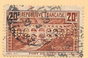 France #253 20fr red brown perfin  (MNH) CV$40.00
