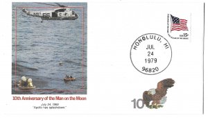 10th Anniversary Man on the Moon, Honolulu, Hawaii 1979 Splashdown Cachet Cover