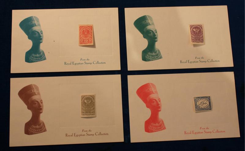 ROYAL EGYPTIAN STAMP COLLECTION 4 DIFFERENT STAMPS SET UP BY K. BILESKI