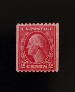 1915 2c George Washington, Coil, Carmine Scott 450 Mint F/VF LH