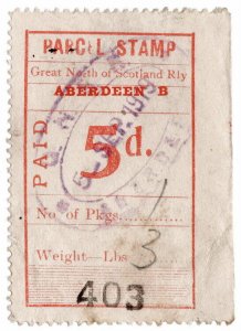 (I.B) Great North of Scotland Railway : Parcel Stamp 5d (Aberdeen)