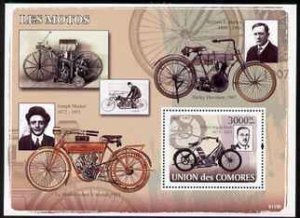 COMORO IS - 2008 - Early Motorcycles - Perf Min Sheet - MNH