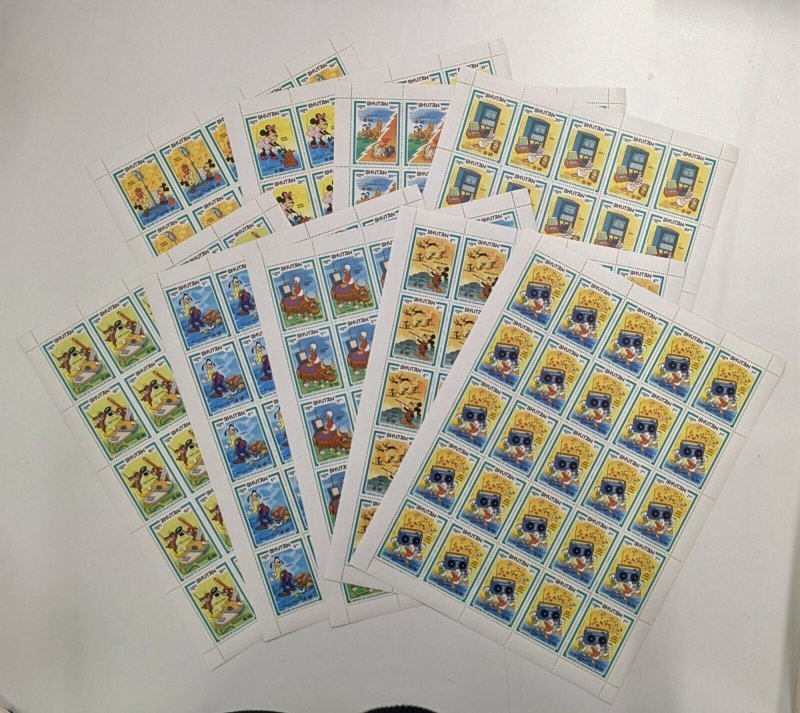 Bhutan 1983 - Disney, World Communications Yr - 9v Sheets of 25 - 397-405 - MNH 