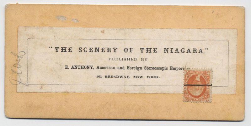 1860s stereoview card scenery of the niagara with 2ct revenue r14c [6512.13]
