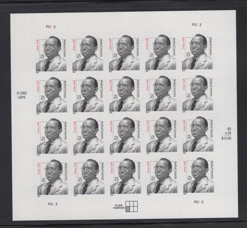 Scott 3428 - Jonas Salk. Sheet Of 20  MNH.OG.   #02 3428sh20