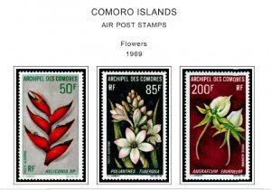 COLOR PRINTED COMOROS 1892-1975 STAMP ALBUM PAGES (25 illustrated pages)