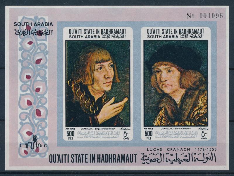 [95503] Aden Qu'aiti State Hadhramaut 1967 Paintings Cranach Imperf. Sheet MNH