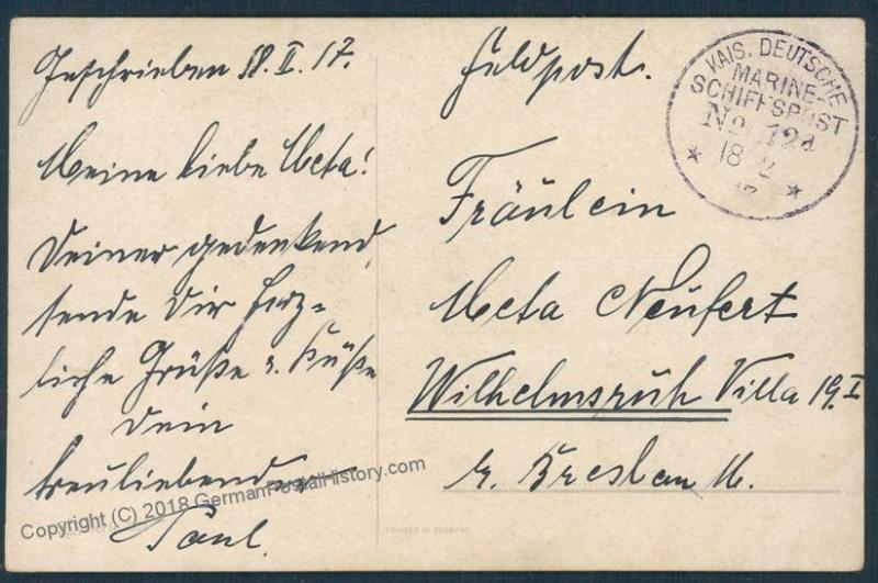 Germany WWI Navy Cruiser SMS Bremse MSP12a Feldpost  Cover 51455