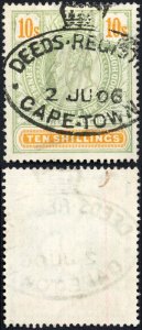 Cape of Good Hope BF156 KEVII 10/- Green (faded) and Orange