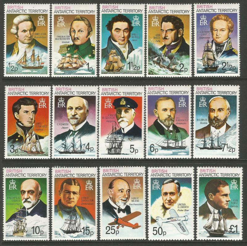 British Antarctic Territory (BAT) 1973 Explorers Complete Set (15v) MNH SG44-58