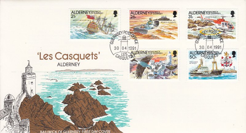 Alderney 1991 FDC Sc #60-#64 Set of 5 Casquets Lighthouse