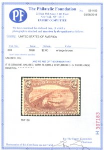 U.S. #293 MINT WITH PF CERT