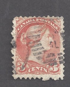 CANADA # 37 USED 3c SMALL QUEEN JARRETT # 163 HAMILTON C.W. CIRCA 1876 BS27968