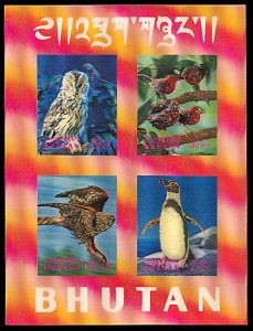 Bhutan 104Ch, MNH, Birds 3-D Printing souvenir sheet of 4