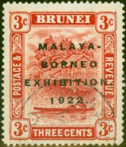 Brunei 1922 3c Scarlet SG53a 'Short 1' V.F.U